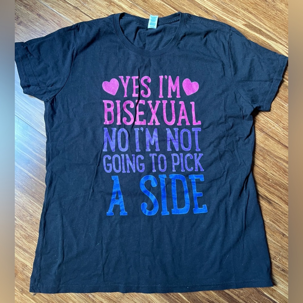 🩷💜💙 Black Graphic T-Shirt with pink, purple, & blue Bi Pride Message